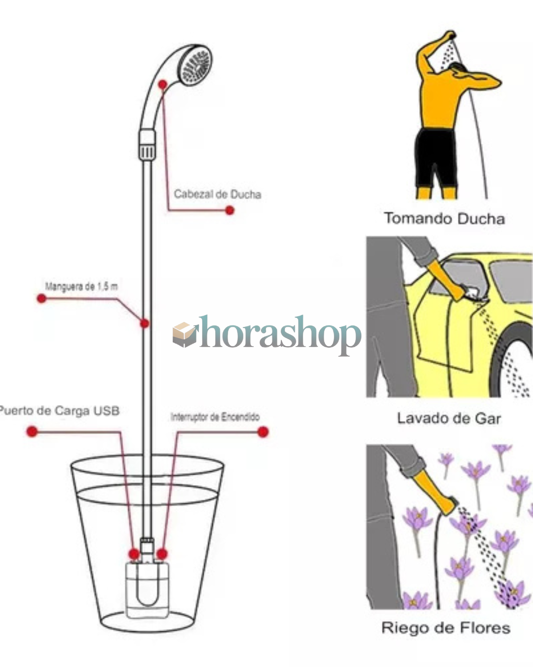 Ducha Eléctrica Portátil Recargable